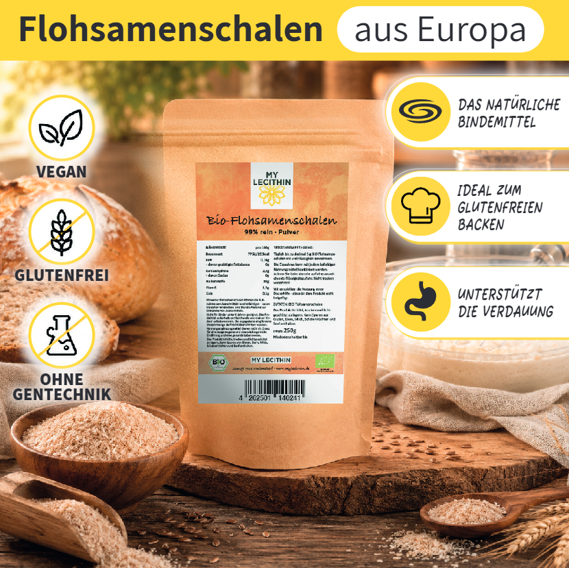 Bio Flohsamenschalen Pulver - ballaststoffreich, vegan, ohne Zusätze