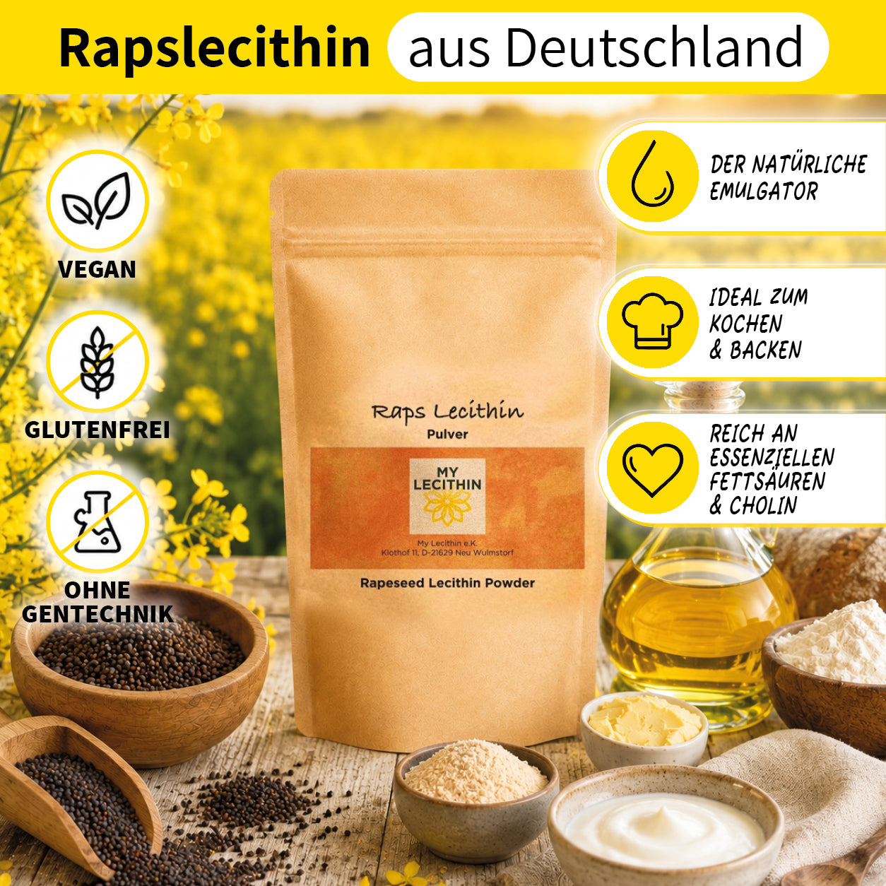 Rapslecithin | Reinlecithin | produziert in Deutschland | gentechnikfrei | vegan