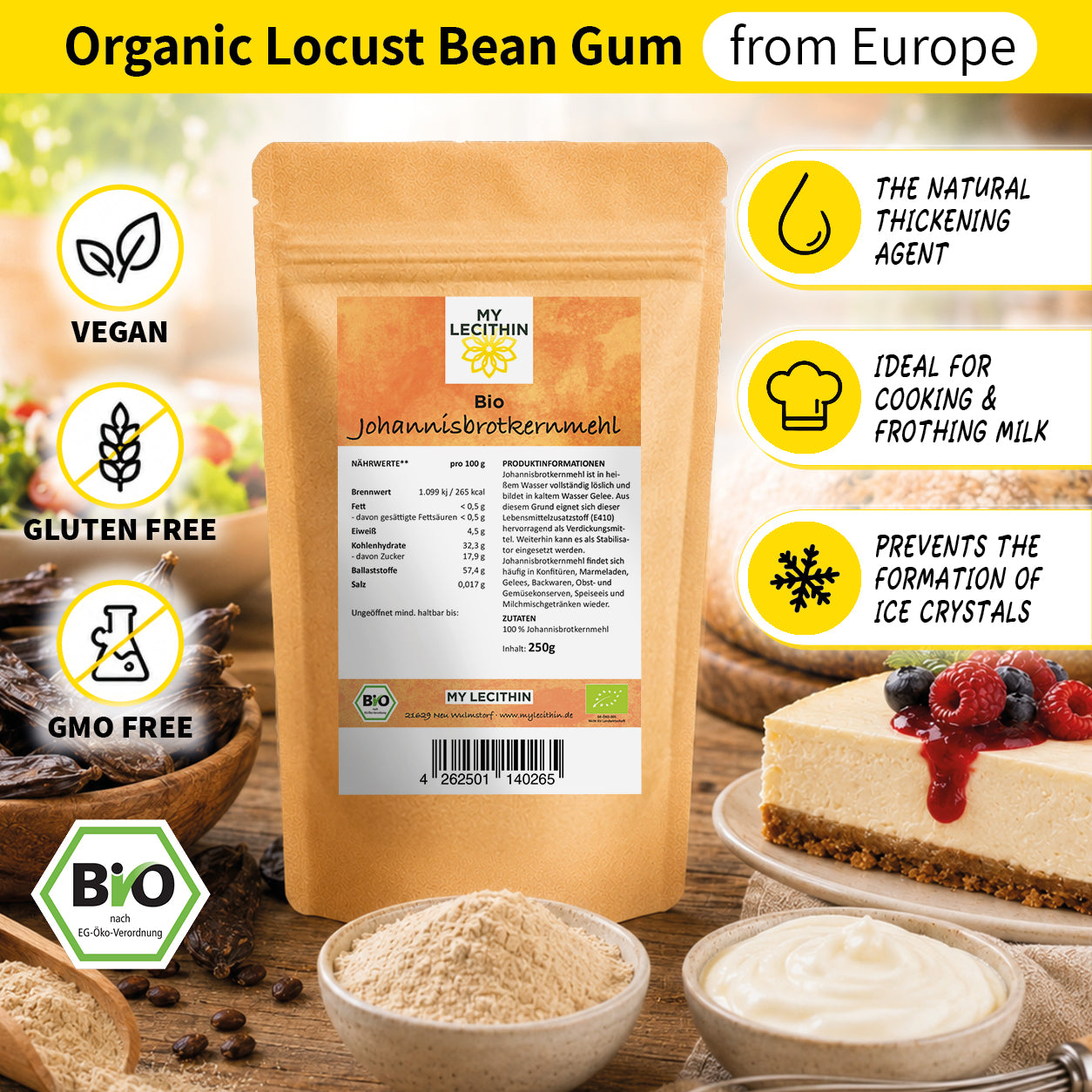 Bio Johannisbrotkernmehl 250g – Verdickungsmittel vegan glutenfrei MY LECITHIN