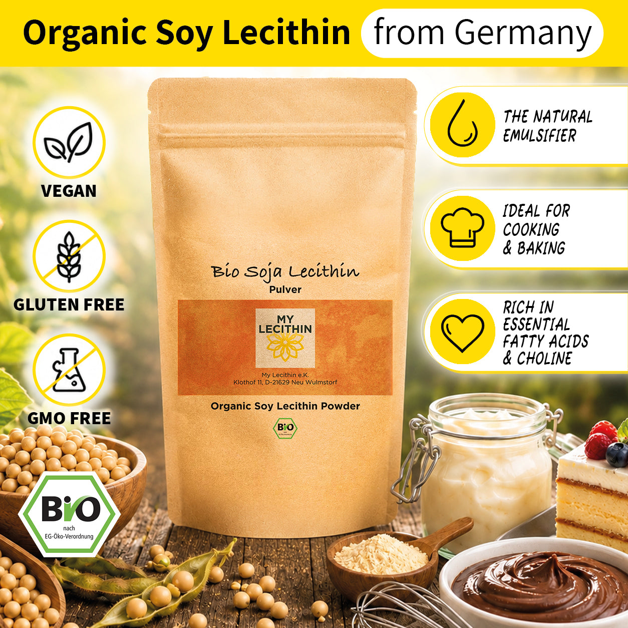 Organic soy lecithin | Pure lecithin | high bioavailability | quality from Germany | vegan