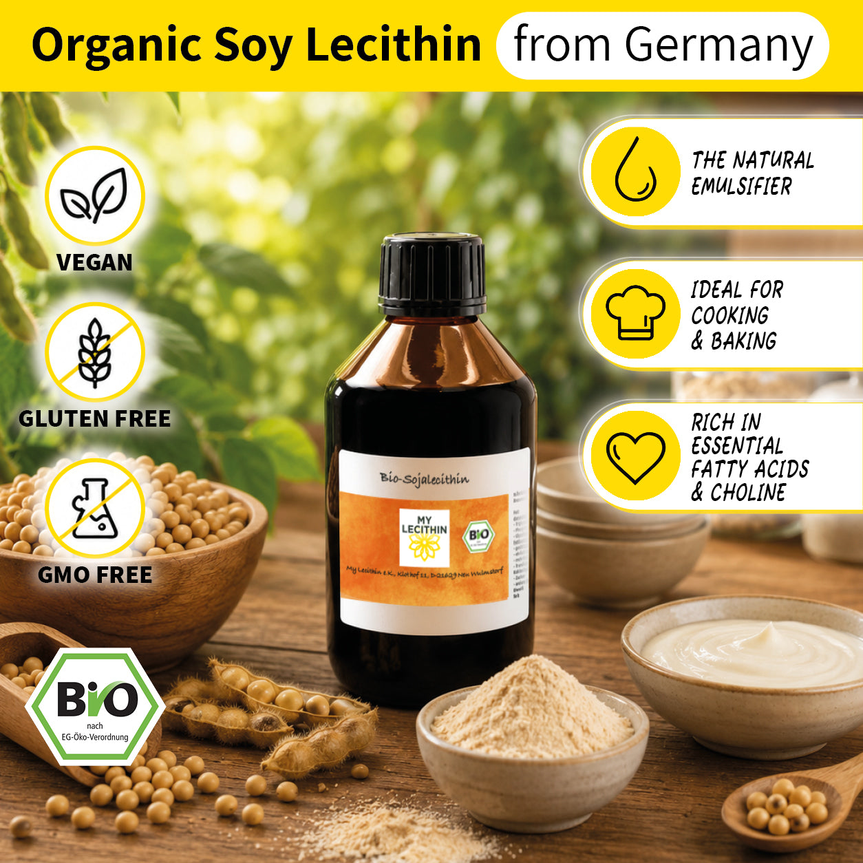 Organic soy lecithin | liquid lecithin | high bioavailability | quality from Germany | vegan