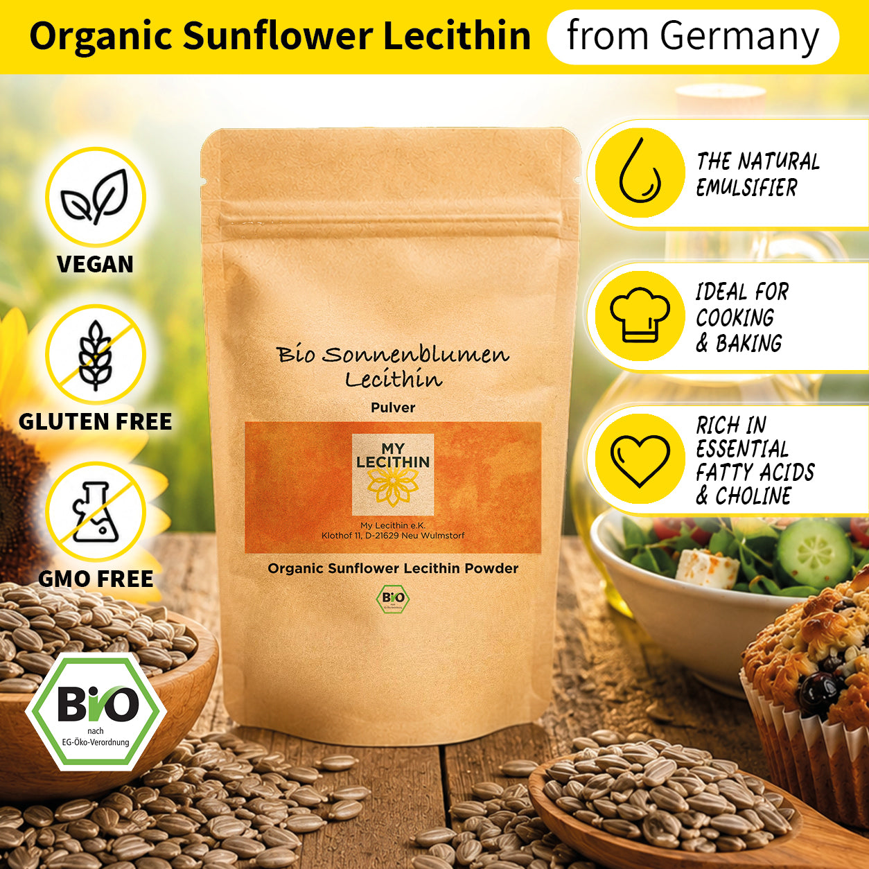 Organic sunflower lecithin | Pure lecithin | high bioavailability | quality from Germany | vegan