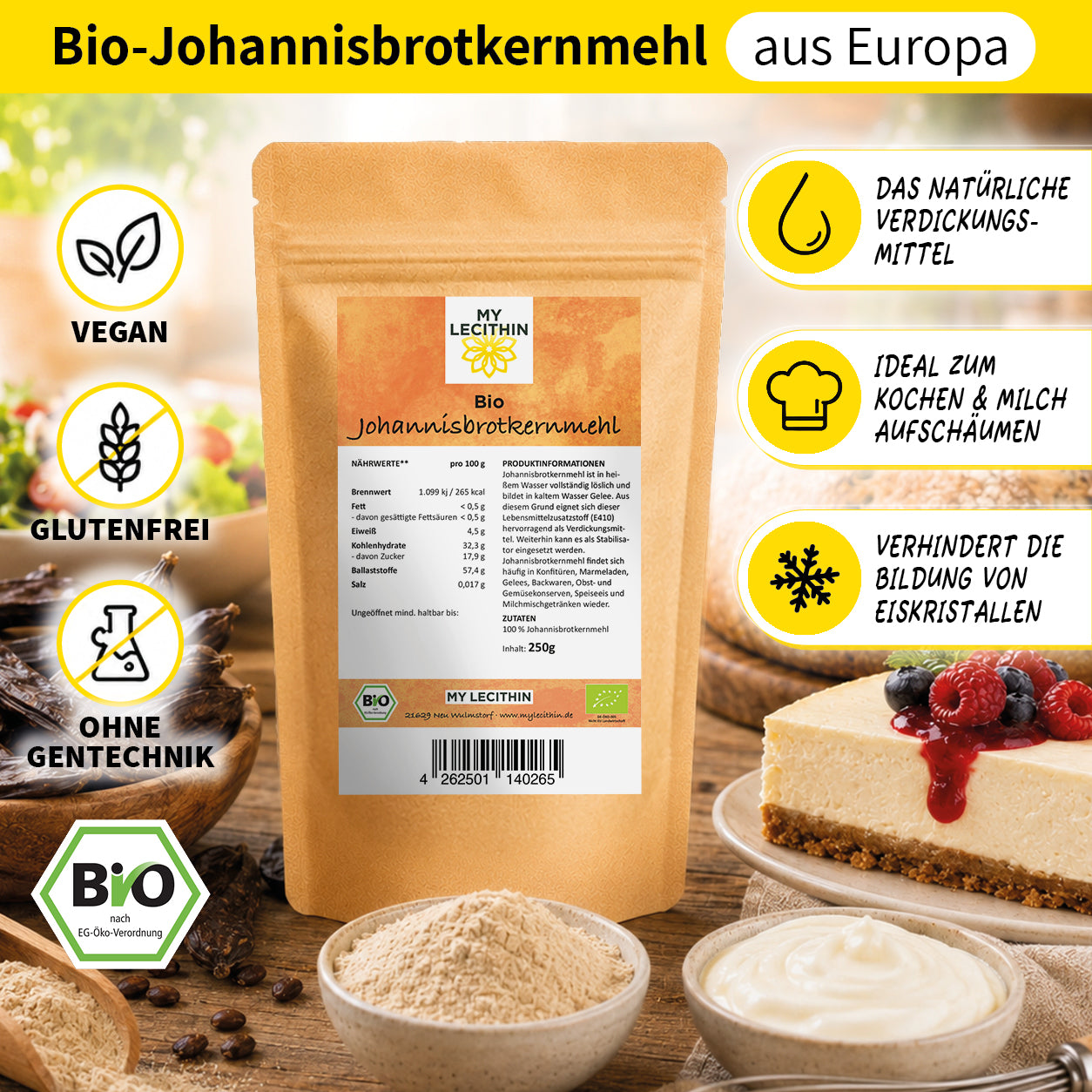 Bio Johannisbrotkernmehl 250g – Verdickungsmittel vegan glutenfrei MY LECITHIN