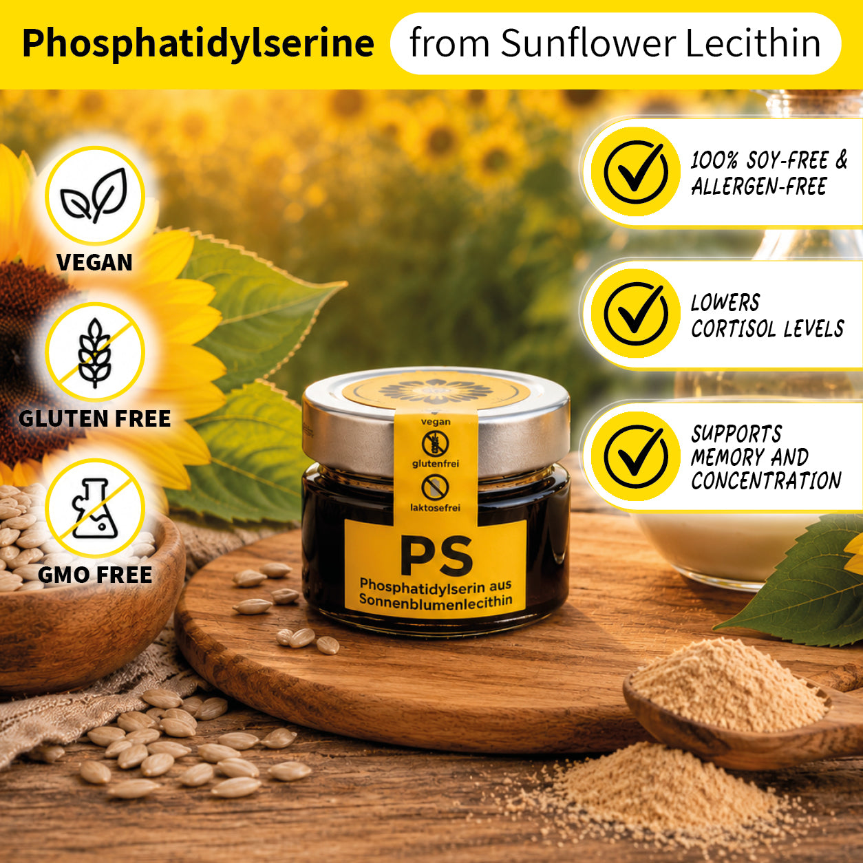 liquid phosphatidylserine (PS) (cortisol lowering) from sunflower lecithin - 20% concentrated