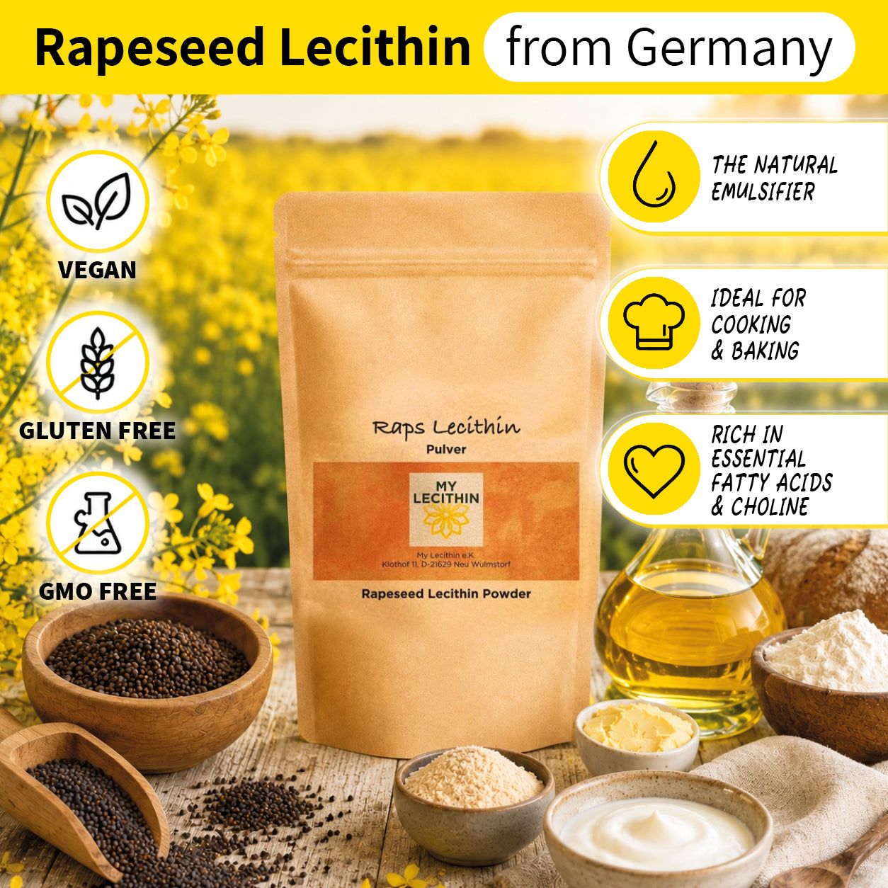 Rapslecithin | Reinlecithin | produziert in Deutschland | gentechnikfrei | vegan