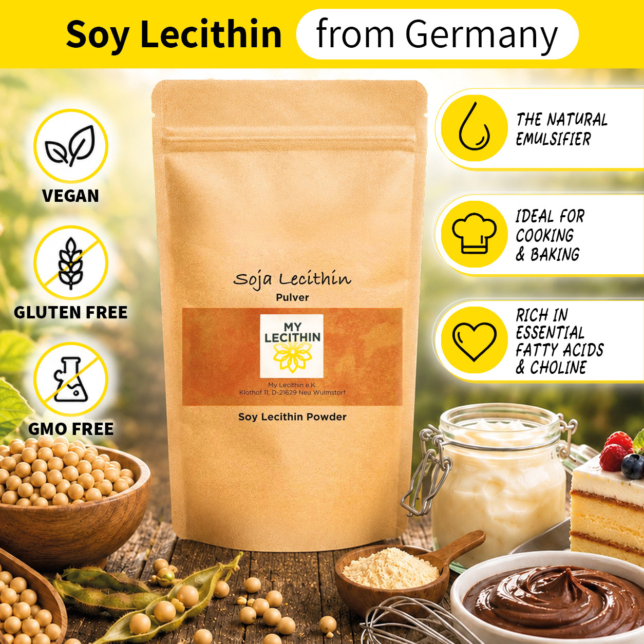 Soy Lecithin Powder | Pure lecithin | produced in Germany | GMO-free | vegan