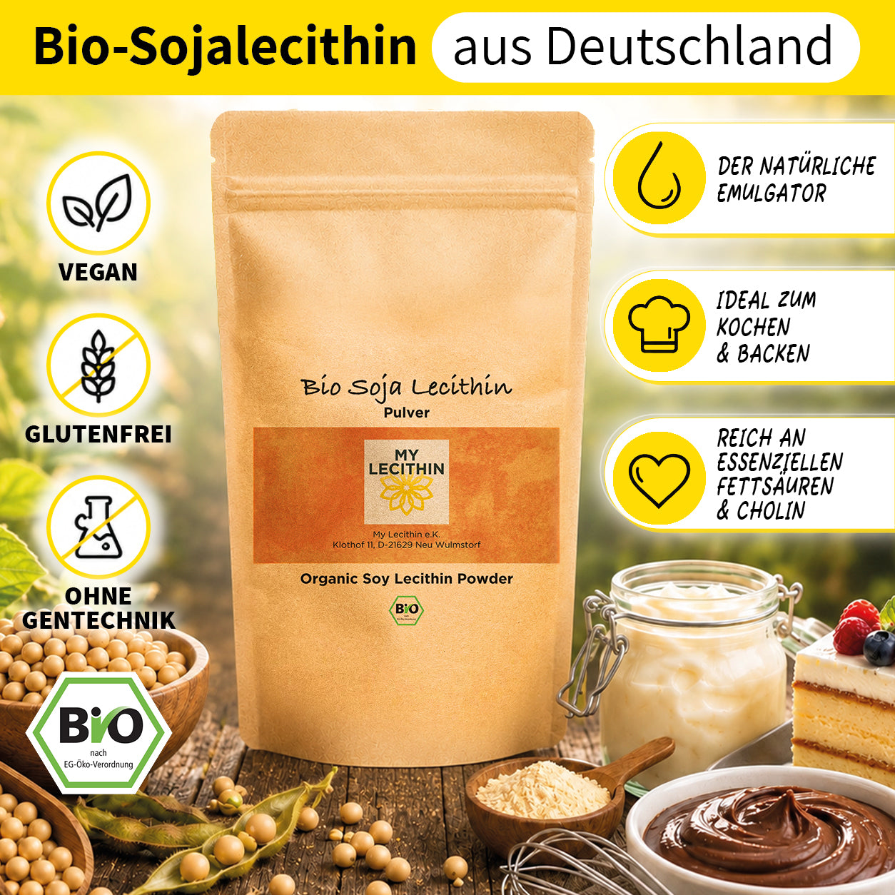 Organic soy lecithin | Pure lecithin | high bioavailability | quality from Germany | vegan