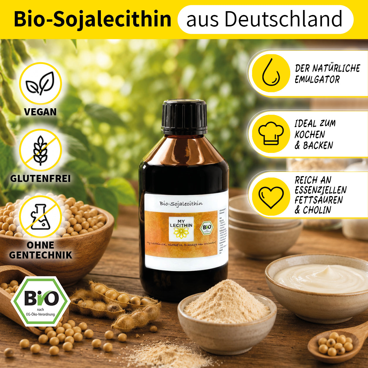 Organic soy lecithin | liquid lecithin | high bioavailability | quality from Germany | vegan