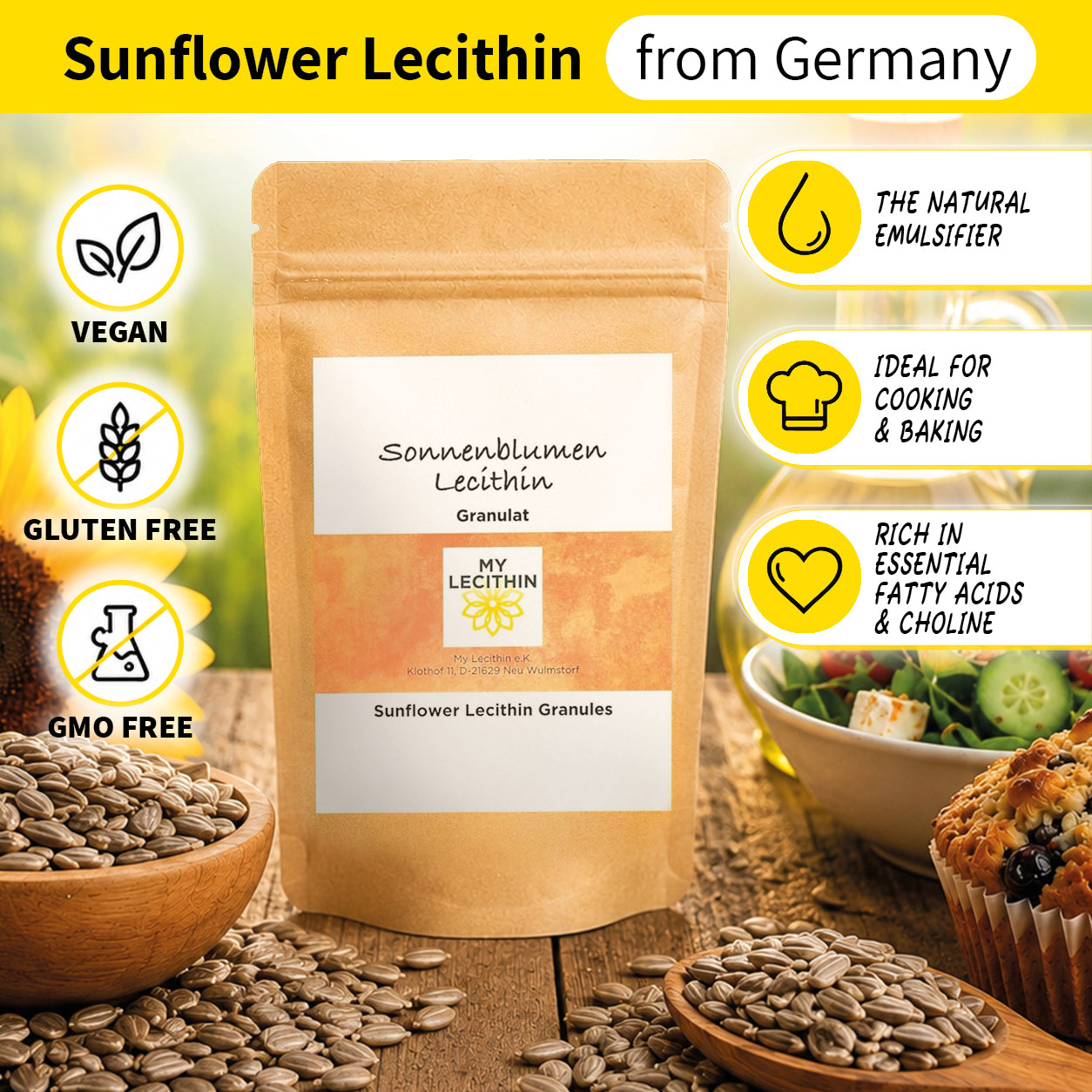 Sunflower lecithin granules | produced in Germany | GMO-free | vegan