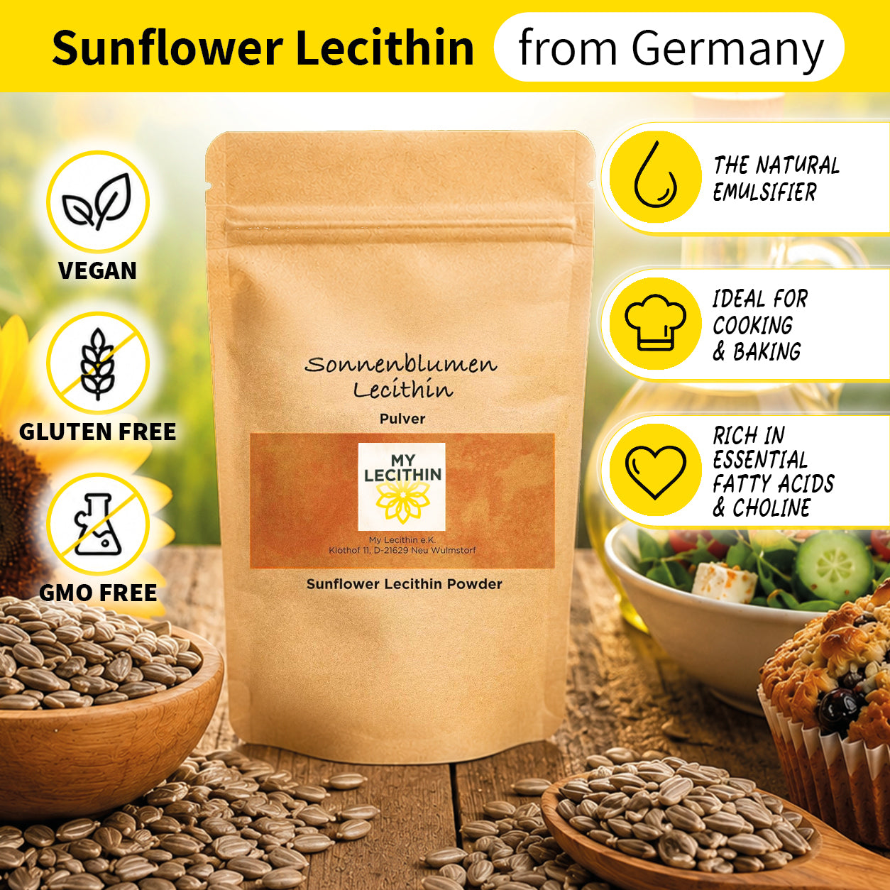Sunflower Lecithin Powder | Pure lecithin | produced in Germany | GMO-free | vegan
