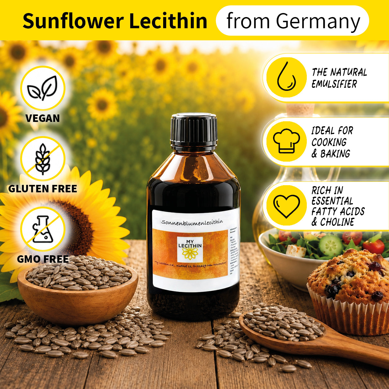 Sunflower lecithin | liquid lecithin | produced in Germany | GMO-free | vegan