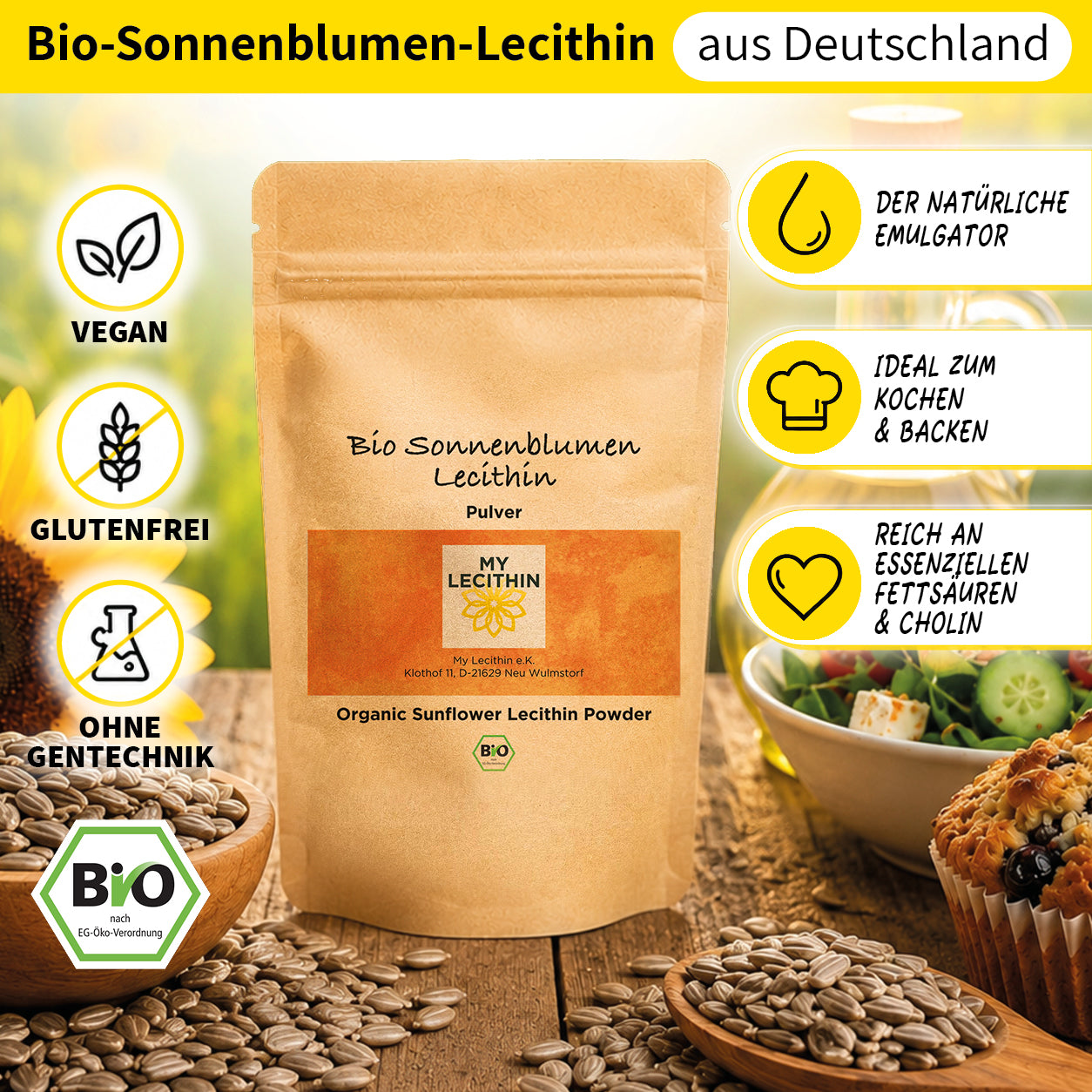 Organic sunflower lecithin | Pure lecithin | high bioavailability | quality from Germany | vegan