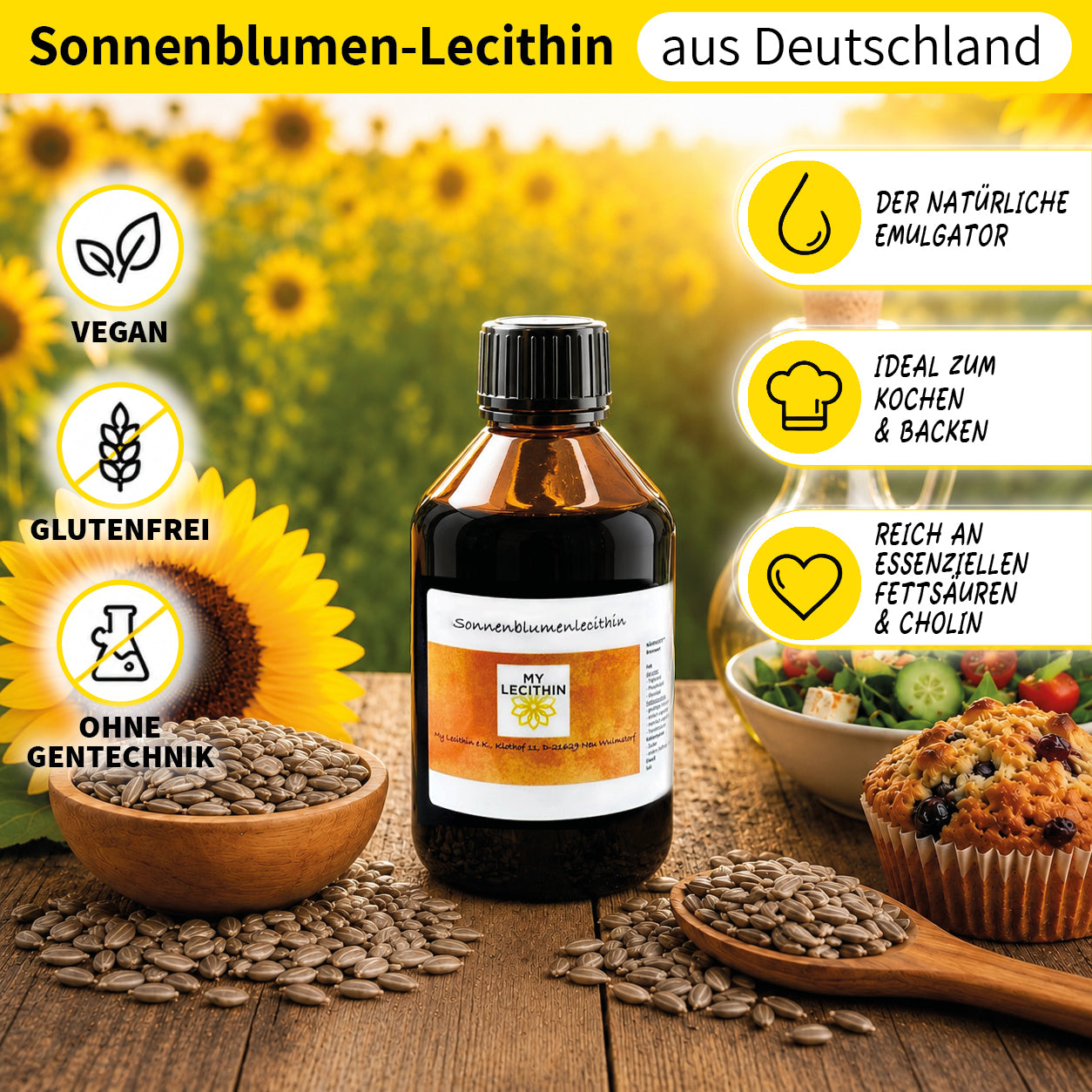 Sunflower lecithin | liquid lecithin | produced in Germany | GMO-free | vegan
