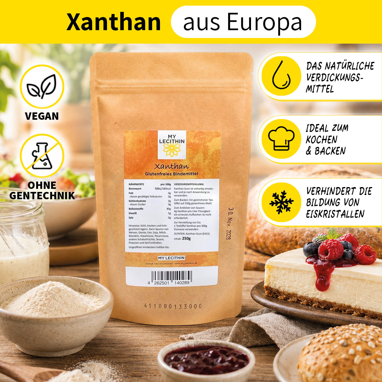 Xanthan Gum - glutenfreies Bindemittel, vegan, kalorienarm, MY LECITHIN