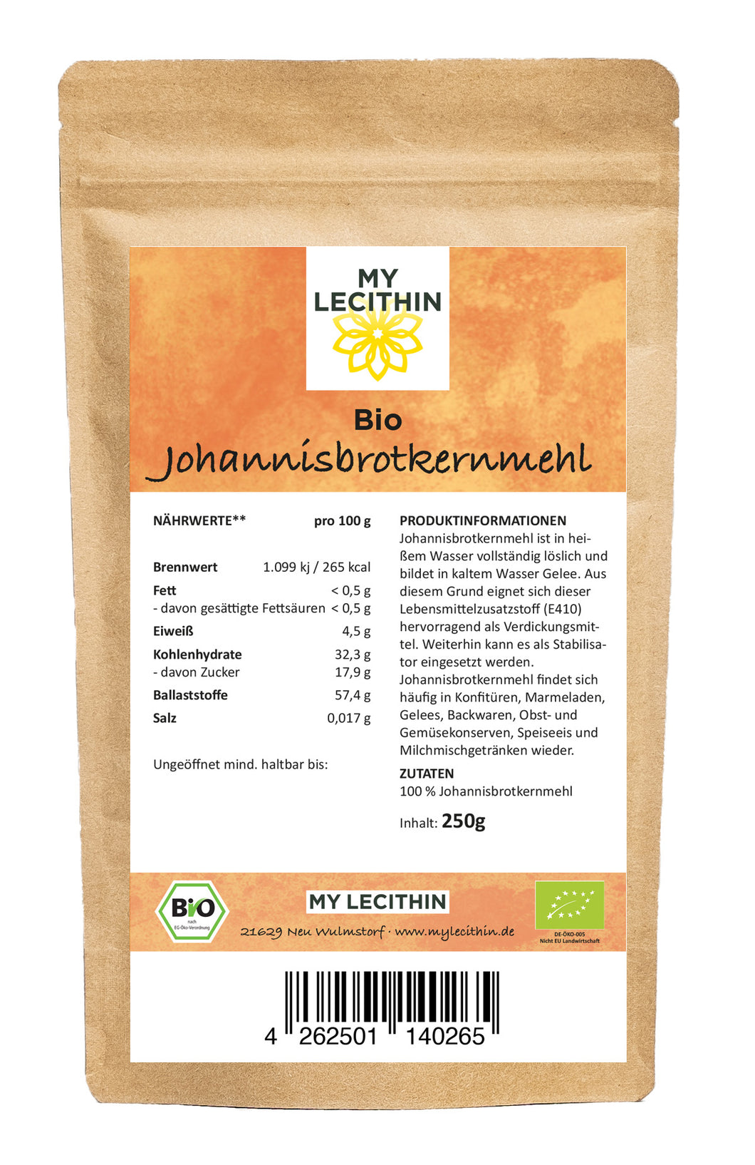 Bio Johannisbrotkernmehl 250g – Verdickungsmittel vegan glutenfrei MY LECITHIN