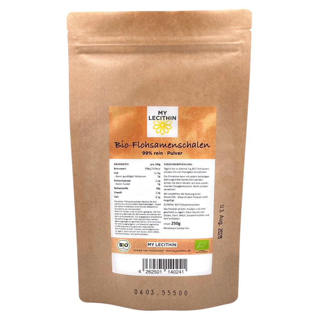 Bio Flohsamenschalen Pulver 250g -  ballaststoffreich, vegan, ohne Zusätze