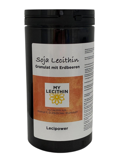 Soy lecithin granules with strawberries