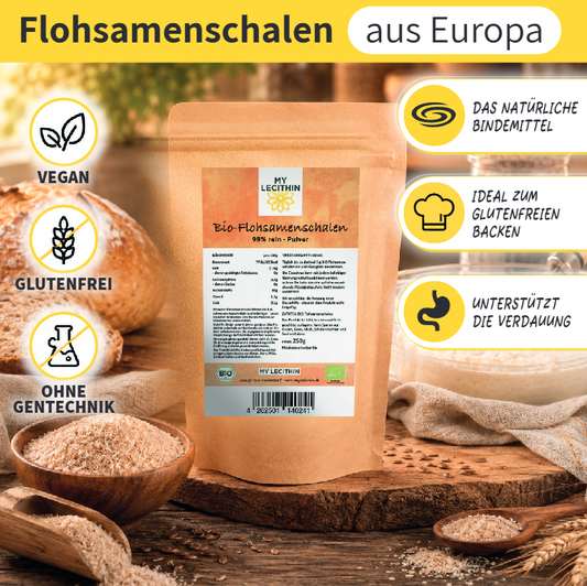 Bio Flohsamenschalen Pulver -  ballaststoffreich, vegan, ohne Zusätze
