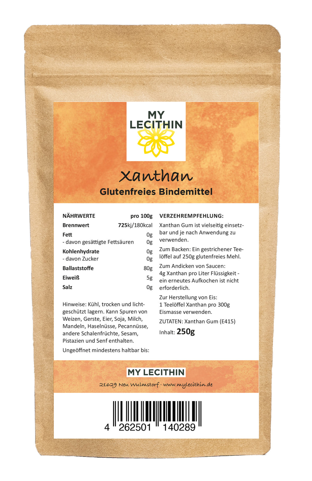 Xanthan Gum 250g - glutenfreies Bindemittel, vegan, kalorienarm, MY LECITHIN